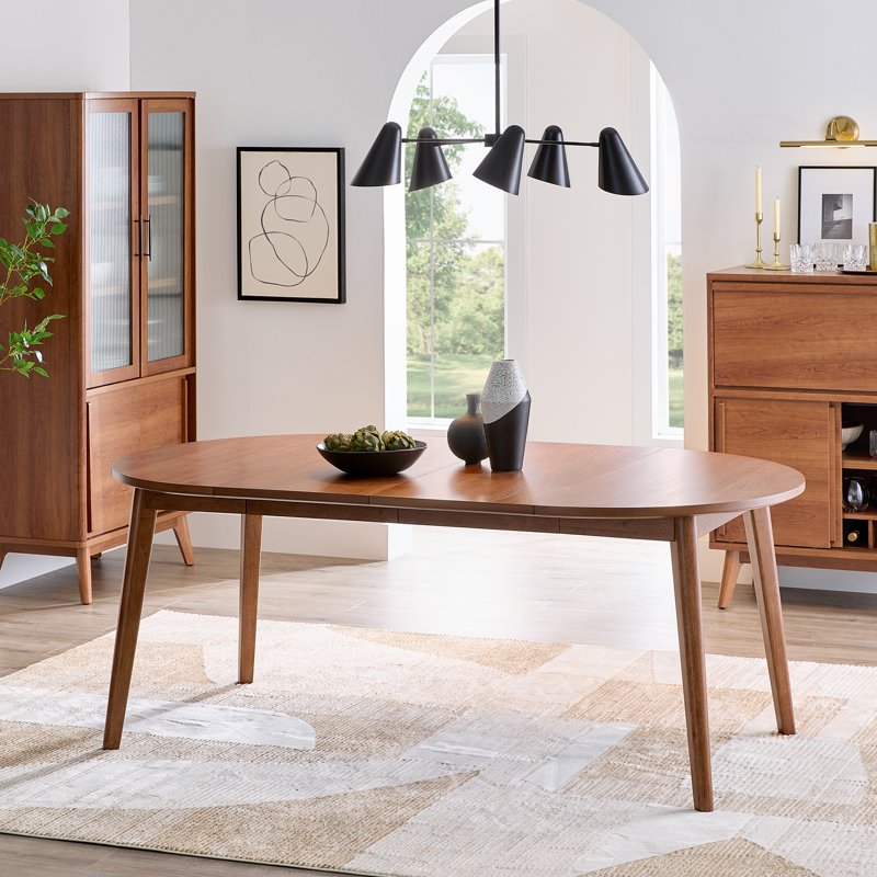 Mid-Century Extendable Dining Table - Solid Wood, Acorn Finish