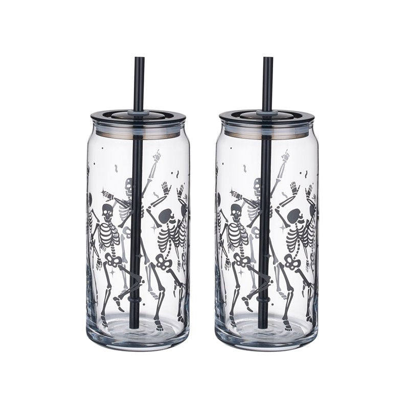 Halloween Dancing Skeleton 20oz Glass Can Sipper Set - 2 Pack
