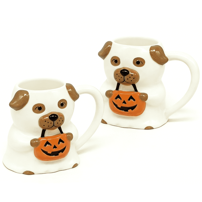 Halloween Ghost Dog Ceramic Mug 2-Pack - 14.88 oz, Festive Coffee Cups Variation 2