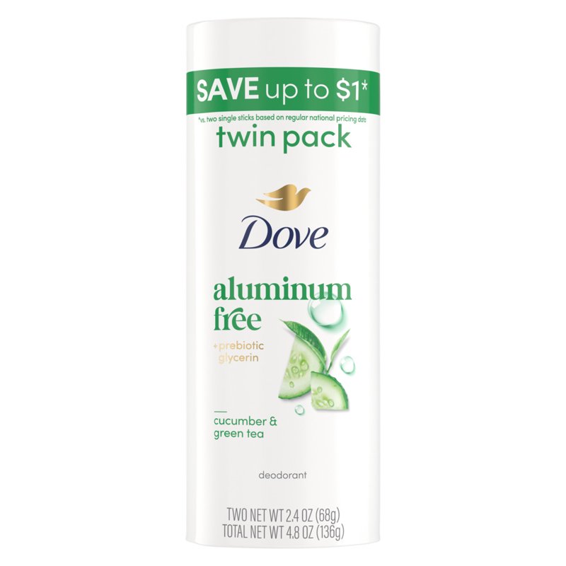 Aluminum-Free Deodorant Stick, Cucumber & Green Tea, 72-Hour Protection, 2 Pack
