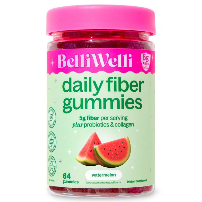 Daily Fiber Gummy Supplement with Probiotics & Collagen - Watermelon, 64 Count