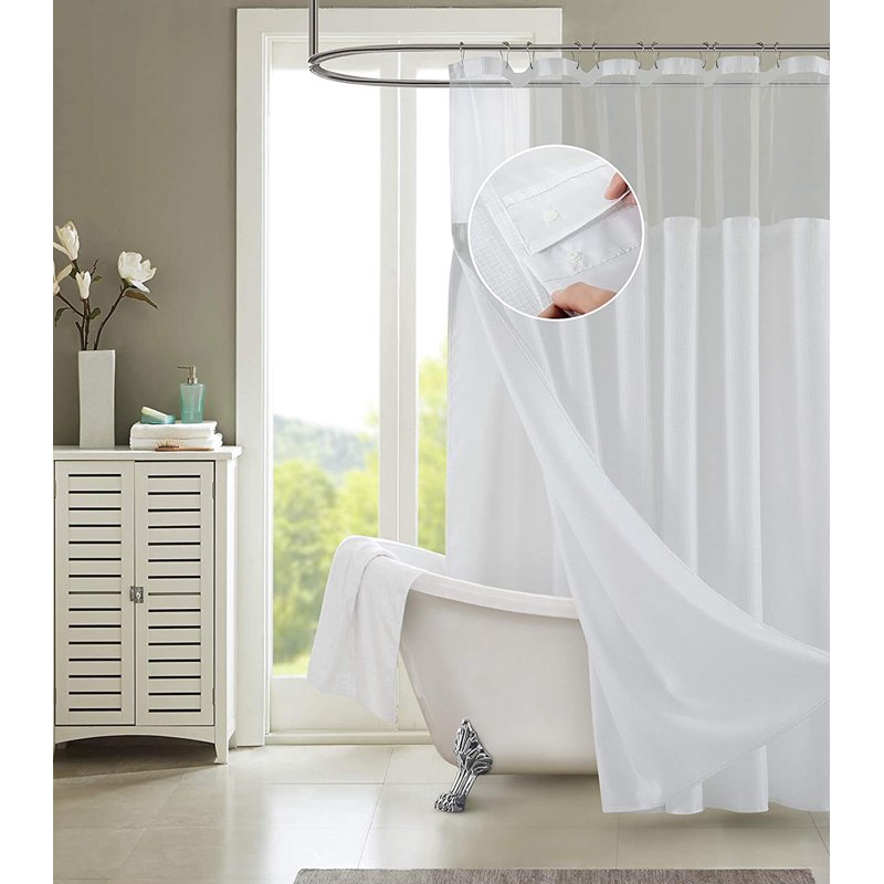 White 2-in-1 Waffle Weave Shower Curtain with Detachable Liner - 72x72 Inches