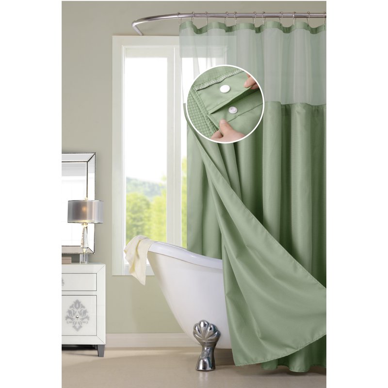 Waterproof Shower Curtain with Detachable Liner - Khaki Green, Dainty Home