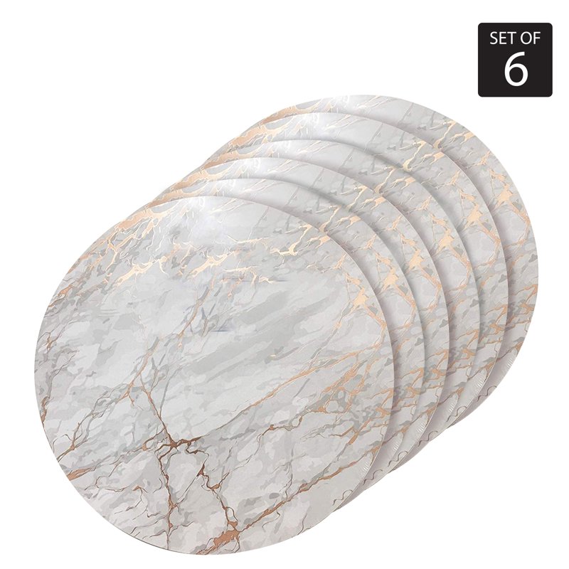 Round Marble Cork Placemats Set of 6 - Rose Gold