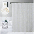 Abstract Gold and White Linen Textured Shower Curtain Set with 12 Hooks - Modern Bathroom Decor