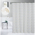 Floral Design White and Gold Linen Textured Shower Curtain Set with 12 Hooks