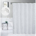 Abstract Silver Linen Textured Shower Curtain Set with 12 Hooks - White