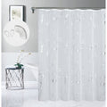 Marble Design White & Silver Linen Textured Shower Curtain Set with 12 Hooks