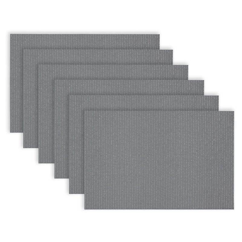 Set of 6 Washable Placemats - 12x18 in Embroidered Glitter Silver