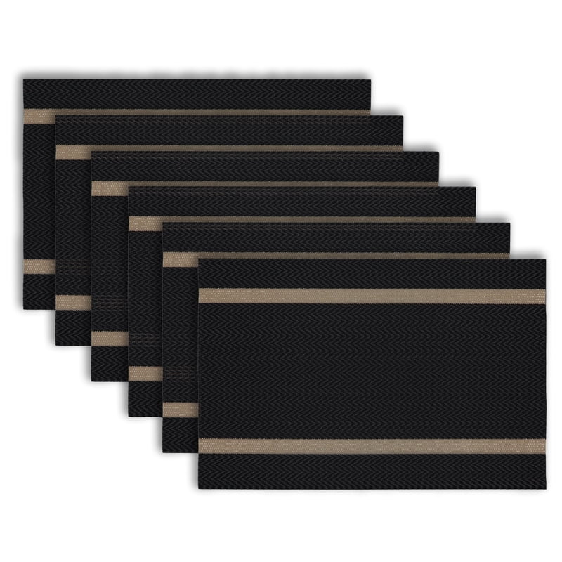 Elegant Set of 6 Non-Slip Placemats - 12x18 in Chevron with Gold Stripe