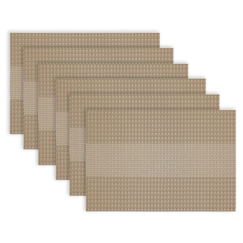 Elegant Set of 6 Non-Slip Placemats - 12x18 in Center Stripe Champagne