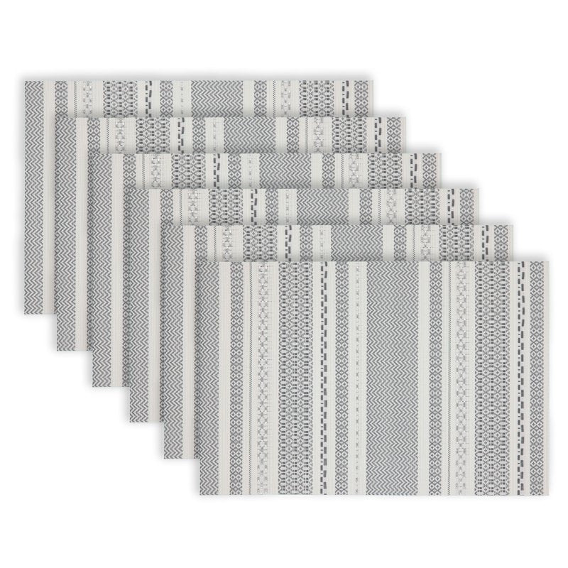 Set of 6 Non-Slip Placemats - 12x18 in Aztec Glitter Grey