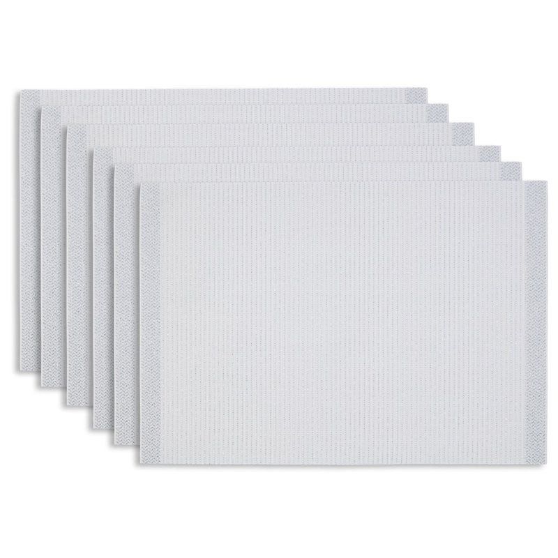 Set of 6 Elegant PVC Placemats - 12x18 in Shimmer Border Silver