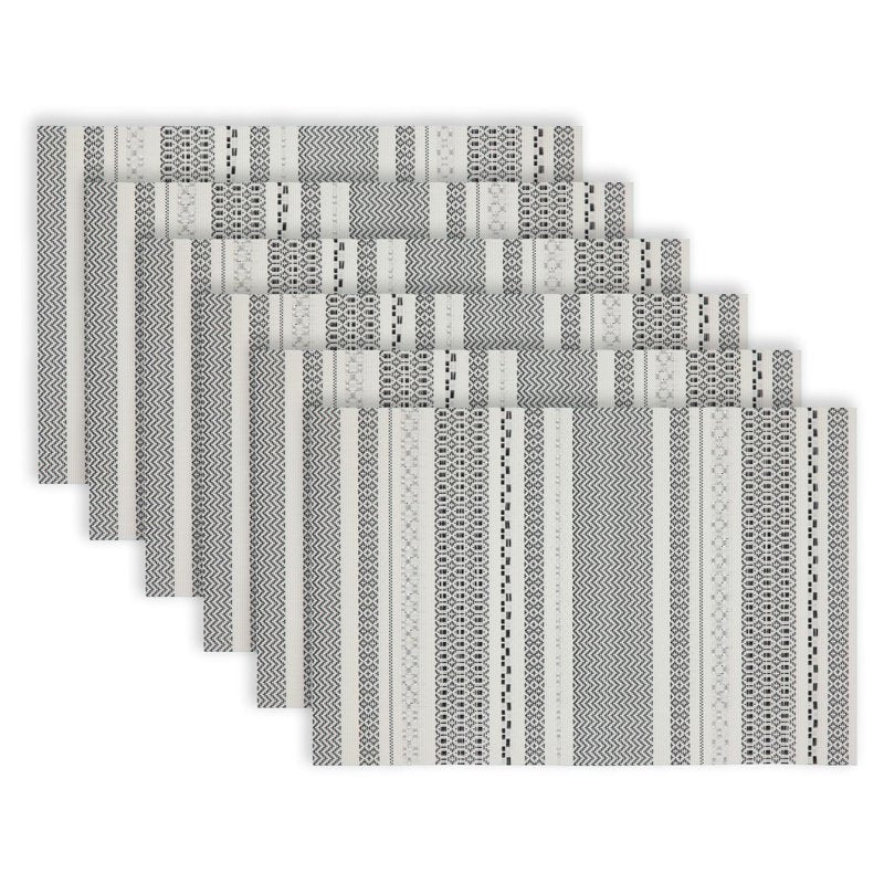 Elegant PVC Placemats Set of 6 - 12x18 in Aztec Design Glitter Black