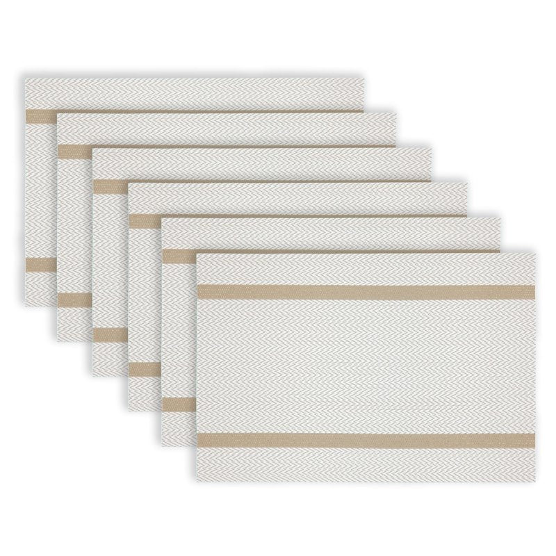 Elegant Set of 6 Placemats - 12x18 in Chevron with Gold Stripe