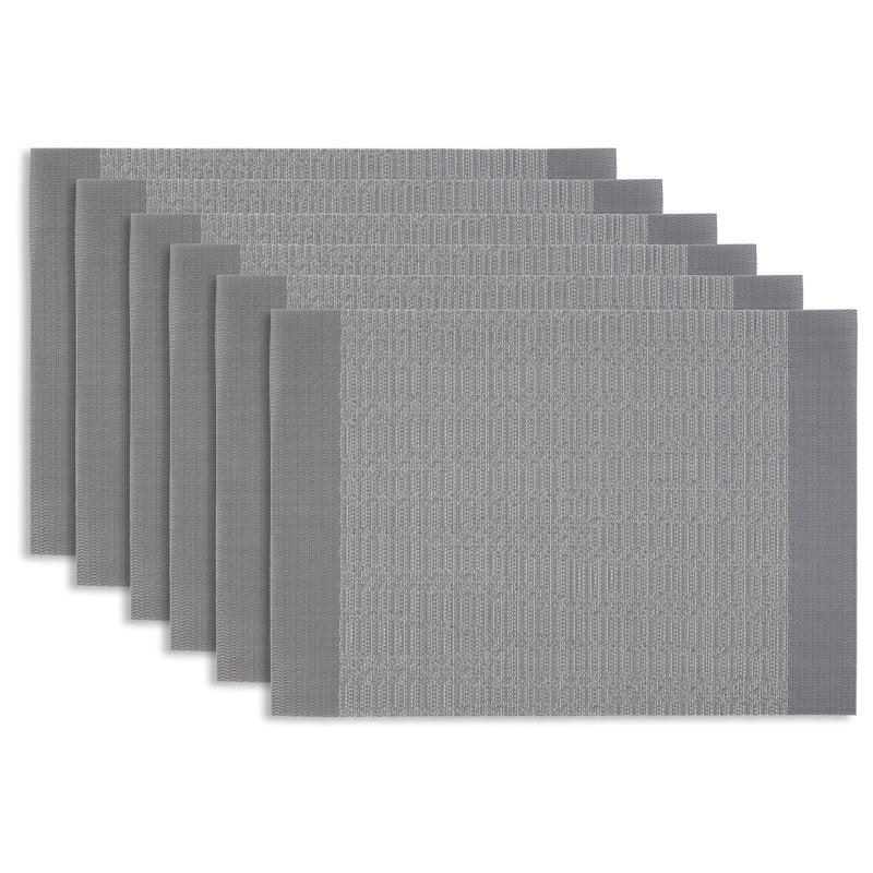 Set of 6 Elegant 12x18 in PVC Placemats - Border Silver Shimmer