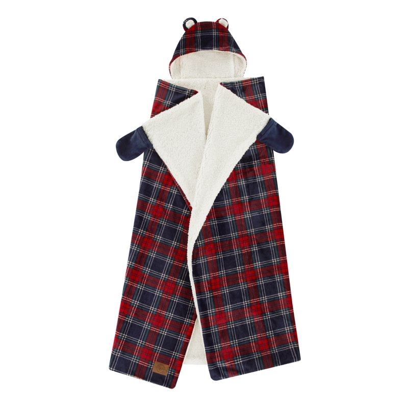 Adult Hooded Throw Blanket with Sherpa Reverse 50x60 inches - Cozy Plush & Plaid Design