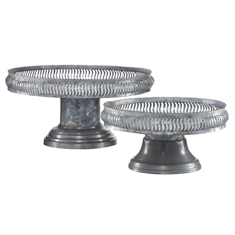 Gray Metal Galvanized Cake Stand Set - 12" & 16" - 2-Pieces