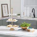 White Ceramic Terrazzo 3-Tier Server with Gold Base - 12" x 22"