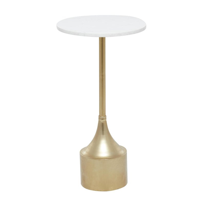 Gold Metal Accent Table with White Marble Top - 13" x 25"