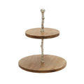 14" x 18" Brown Mango Wood 2-Tiered Server with Aluminum Accents - Round 14" x 14"