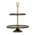 2-Tiered Mango Wood Server with Gold Stand - Dark Brown 14" x 18"
