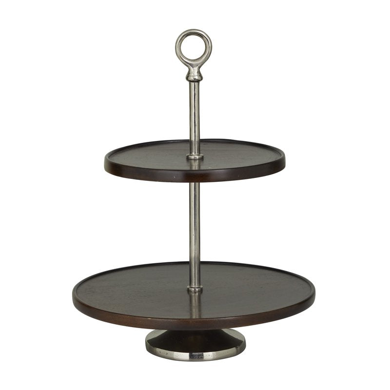 14" x 18" Dark Brown Mango Wood Tiered Server - 2-Tier Round