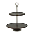 14" x 18" Dark Brown Mango Wood Tiered Server - 2-Tier Round