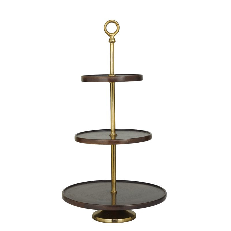 Tiered Mango Wood Cake Stand with Aluminum Base - 14" Round