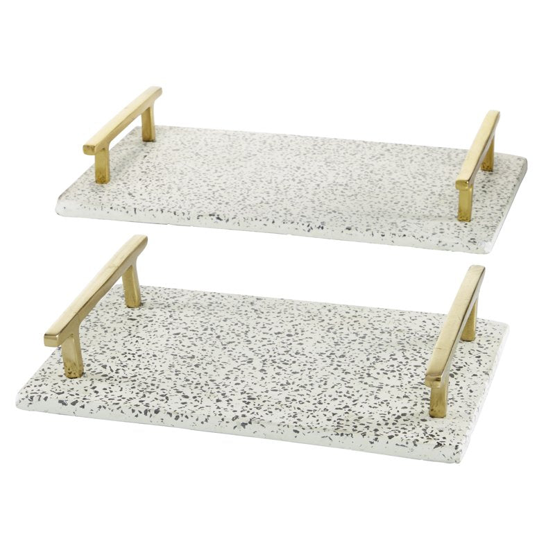 Stoneware Glam Tray Set - White Polka Dots Rectangle, 16" & 13"