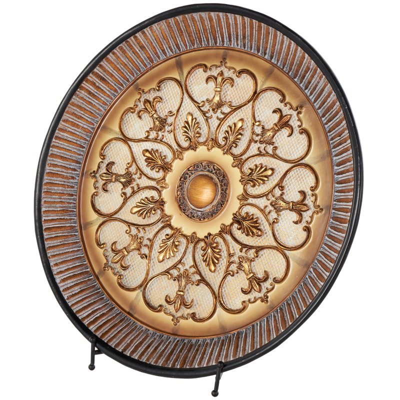 16" Round Gold Embossed Polystone Charger with Stand - Decorative Plate