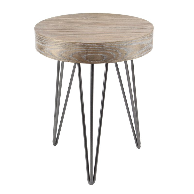 Brown Wood Accent Table with Black Metal Hairpin Legs - 16x19