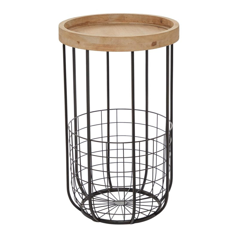 Accent Table with Storage - 16" x 26" Black Metal Wire Basket