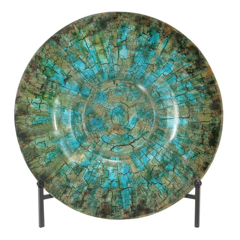 18" Round Handmade Textured Green Glass Charger Plate with Stand