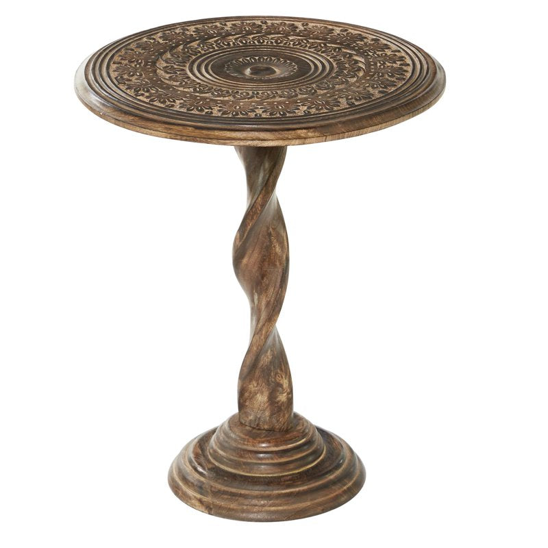 Handmade Intricately Carved Floral Accent Table - 18" x 22"
