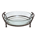 Clear Glass Kitchen Serving Bowl with Brown Metal Base - 19" x 7"