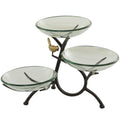 Clear Glass 3-Tiered Serving Bowl with Black Metal Stand - 20" x 14"