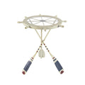 Nautical Style White Metal Top Ship Wheel Accent Table