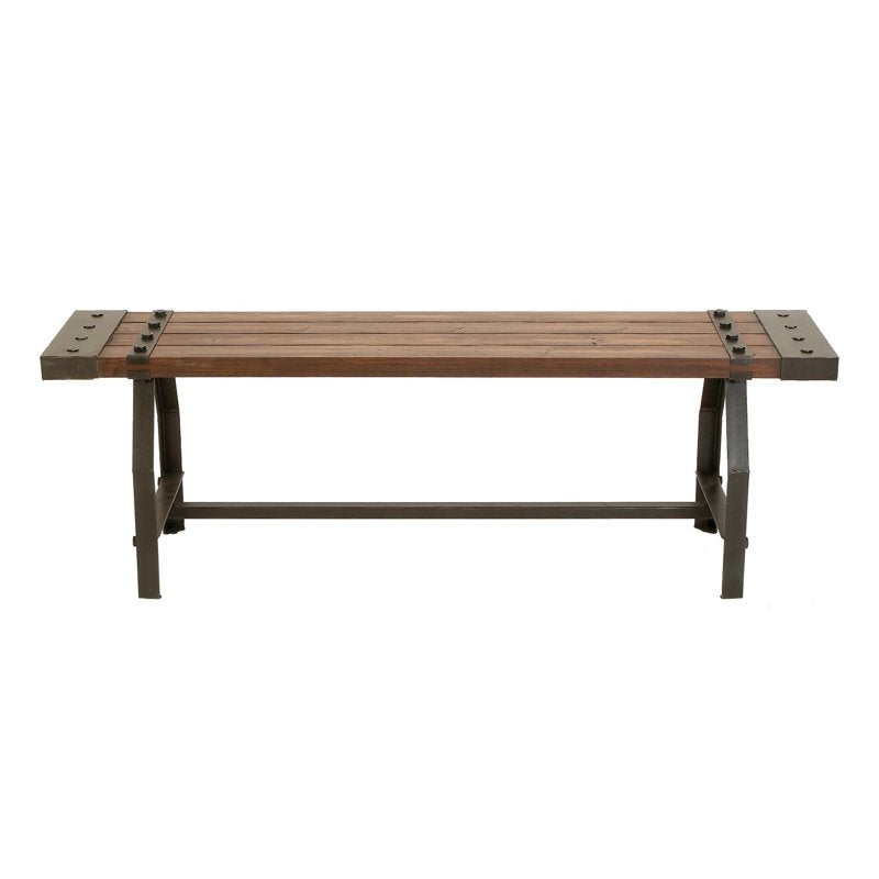 Industrial Wood Slatted Bench with Metal Base - 55" Brown