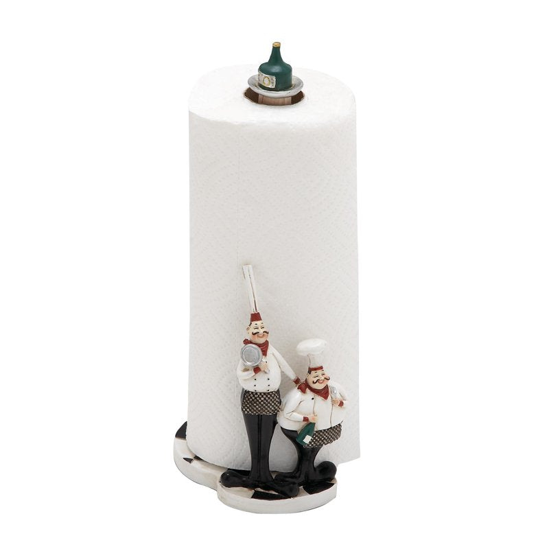 Chef Paper Towel Holder with Checkered Base - White Abstract Round 6" x 5" x 13"
