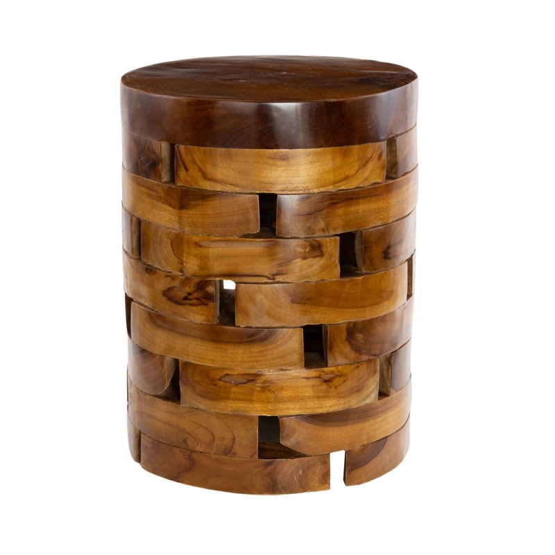 Handmade Teak Wood Round Accent Table - 14" x 18"