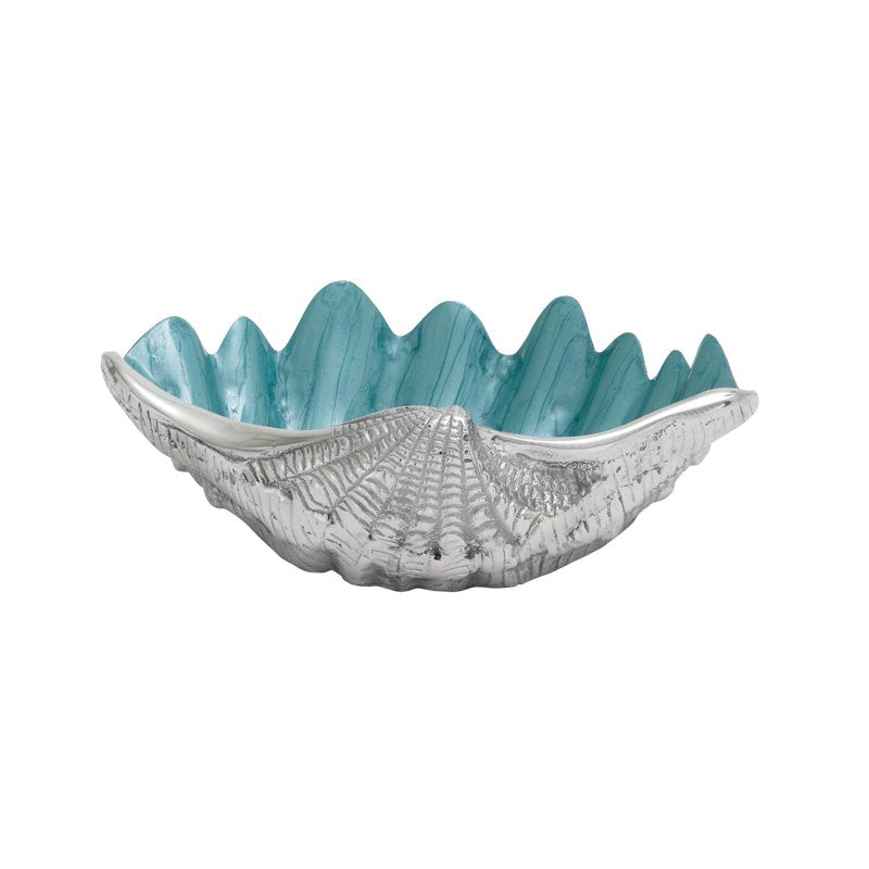Coastal Seashell Metal Serving Bowl - Teal 12" x 3"