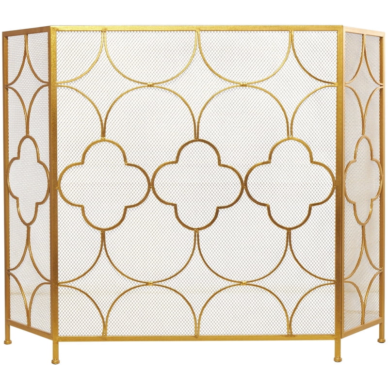Geometric Metal Fireplace Screen - 50" x 35", Copper Frame