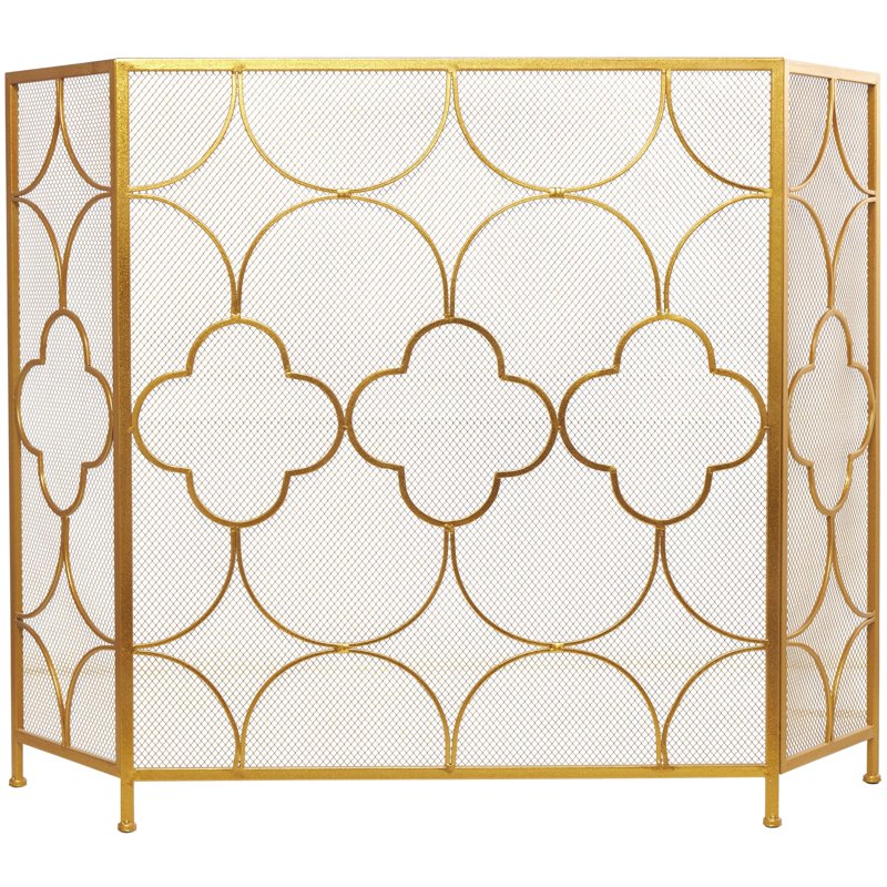Geometric Metal Fireplace Screen - 50" x 35", Copper Frame