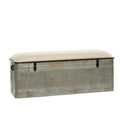 Metal Galvanized Storage Bench with Cream Burlap Top