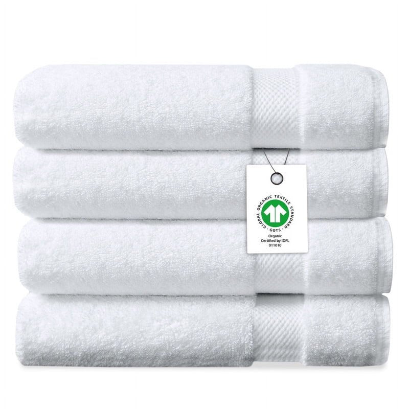 White Organic Cotton Bath Sheet 36x70 Inch Pack of 4 - Plush, Quick-Dry, 650 GSM