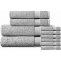 Delara Organic Cotton Towel Set - Light Gray, 10 Pieces, 650 GSM Plush, Quick Dry & Ultra-Absorbent