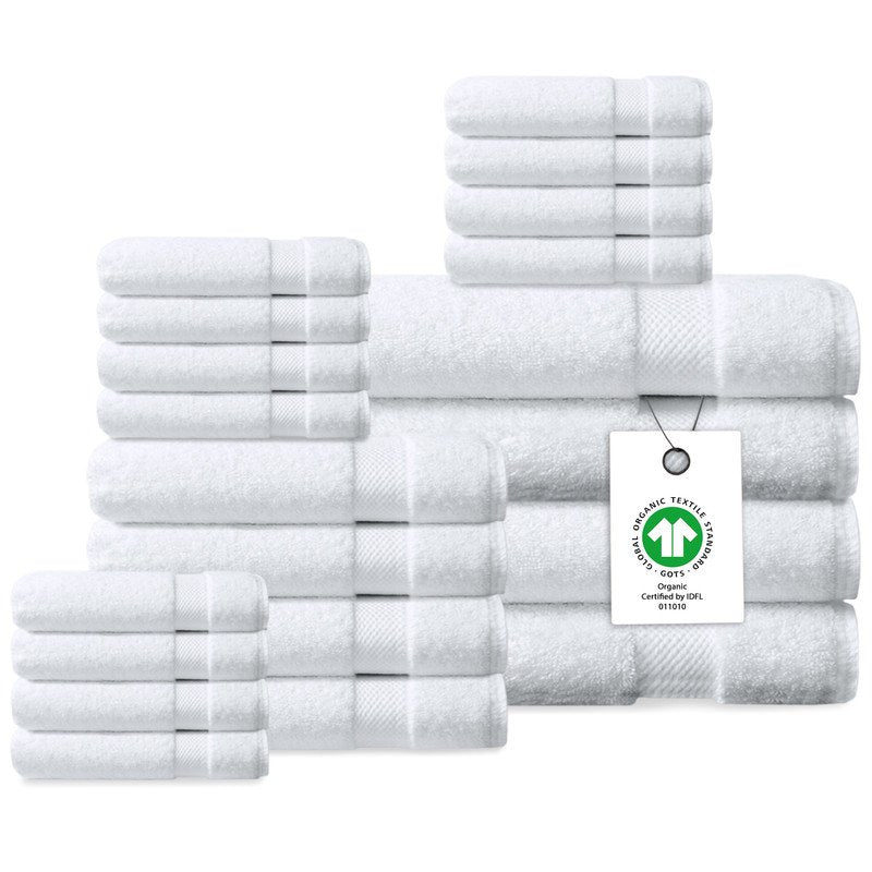 White 20-Piece Organic Cotton Towel Set - Plush, Quick Dry, Eco-Friendly