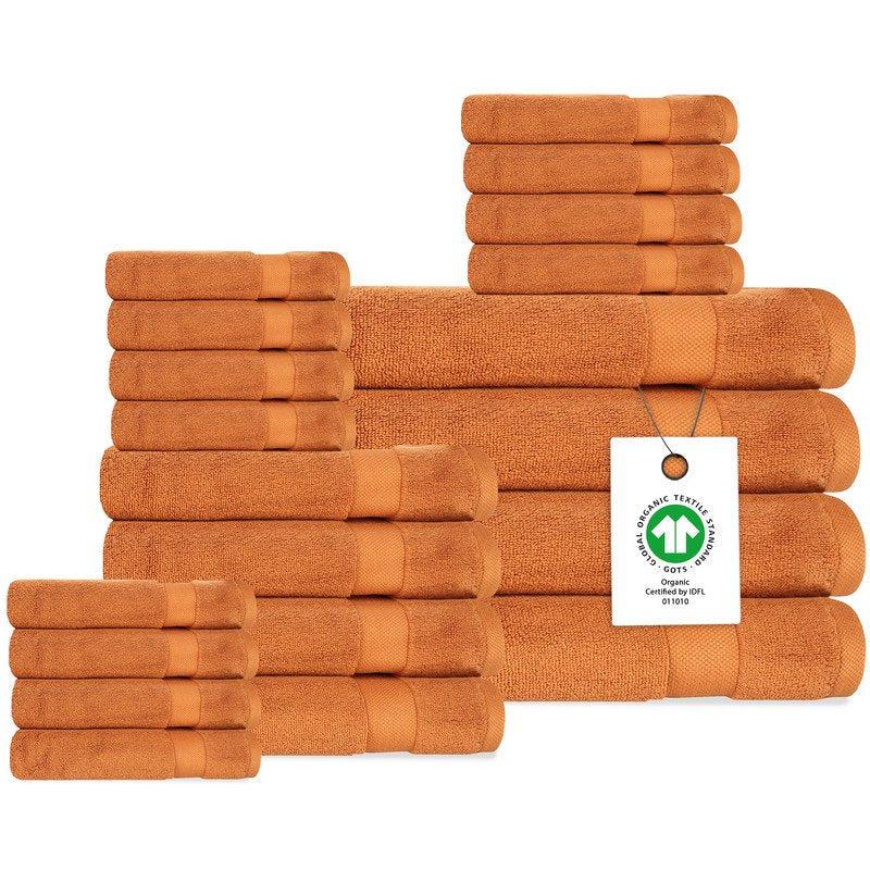 Burnt Caramel Organic Cotton Towel Set - 20-Piece Plush, Quick Dry, Eco-Friendly