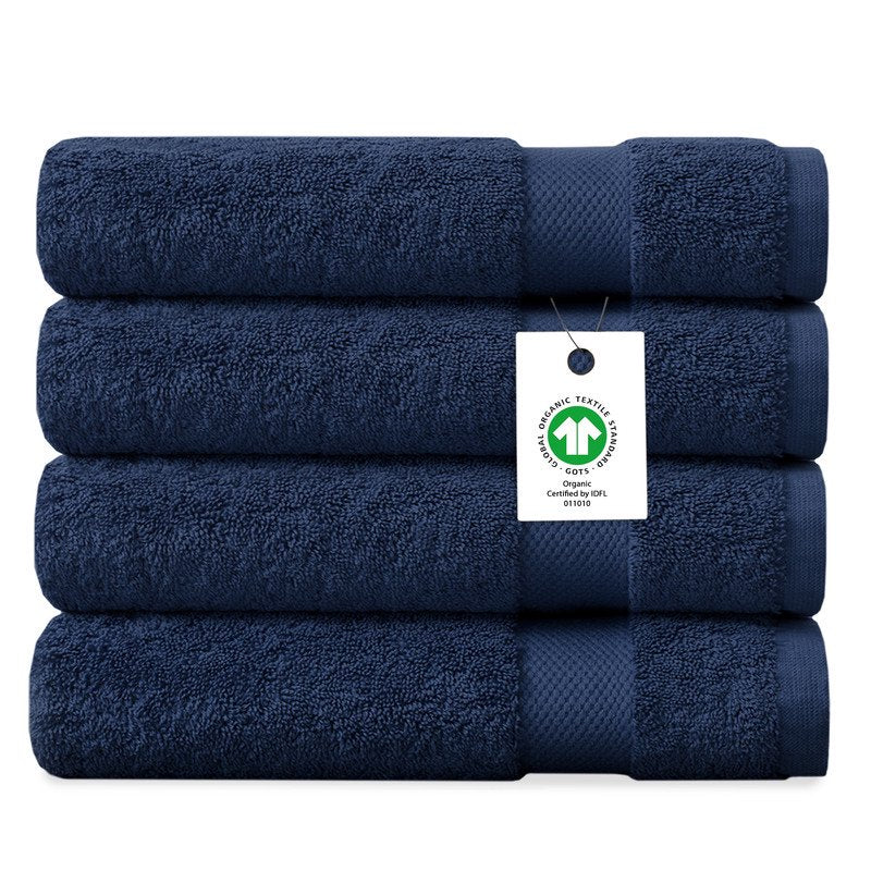 Navy Blue Organic Cotton Bath Towels Pack of 4 - 650 GSM Soft Quick-Dry